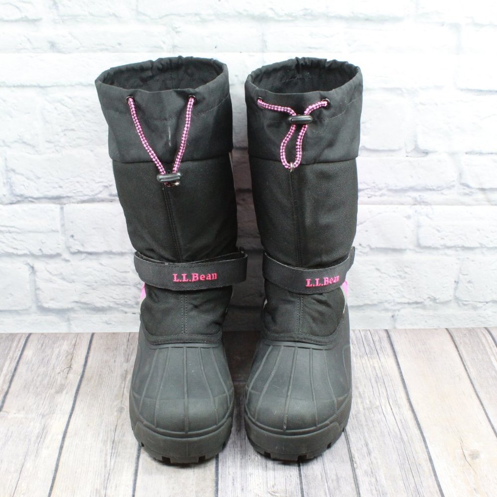 LL Bean Girl's Black Pink Pull On Northwoods Insulated Winter Boots Size 7 - Picture 6 of 11